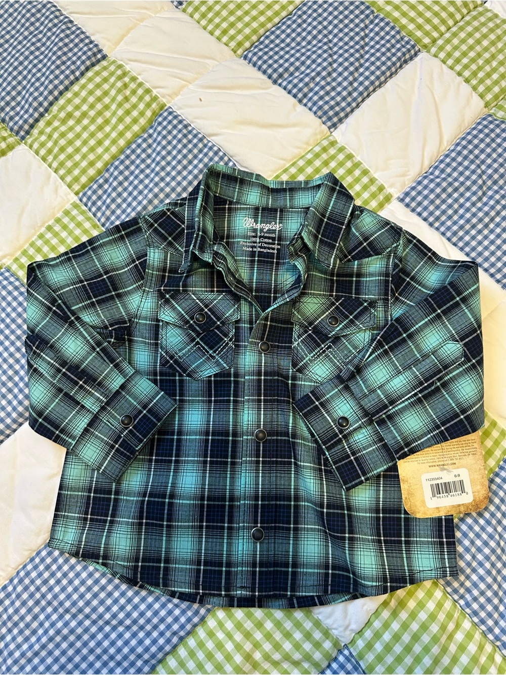 Wrangler baby Plaid Button-Up Shirt - Teal & Navy